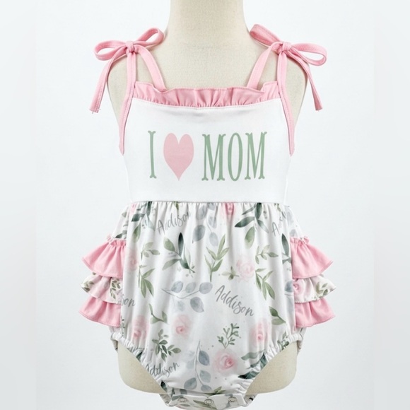 not brand Other - Pink Floral 'I ♥ Mom' Ruffle Strap One-Piece for Kids S 2T